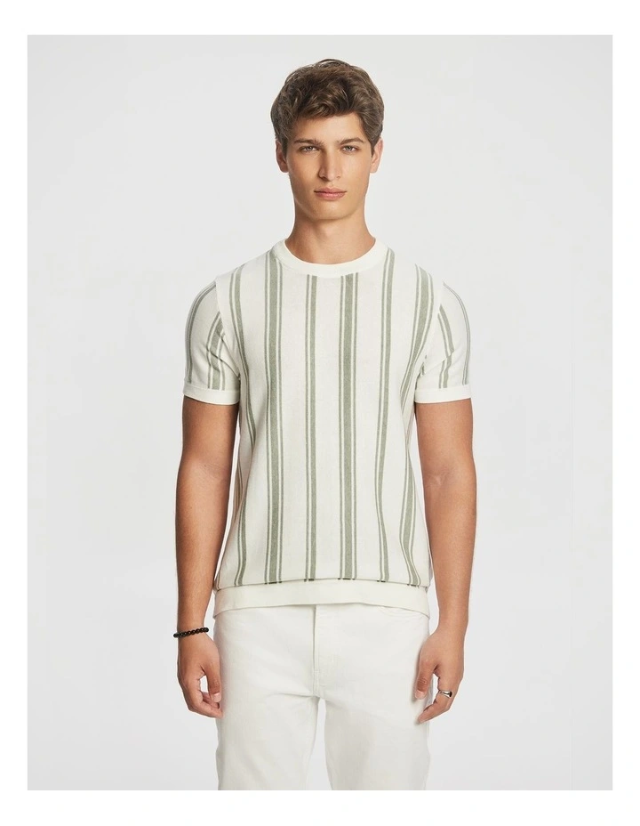 Rowan Stripe Knitted Tee in Sage image 1