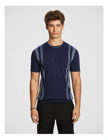 Riggs Stripe Knitted Tee in Navy
