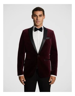 Milan Velvet Tuxedo Jacket in Burgundy
