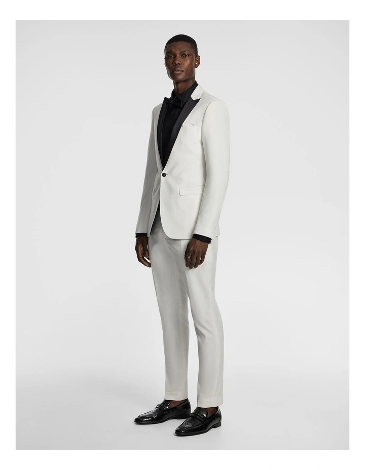 Devito Wool Blend Tuxedo Jacket in White image 4