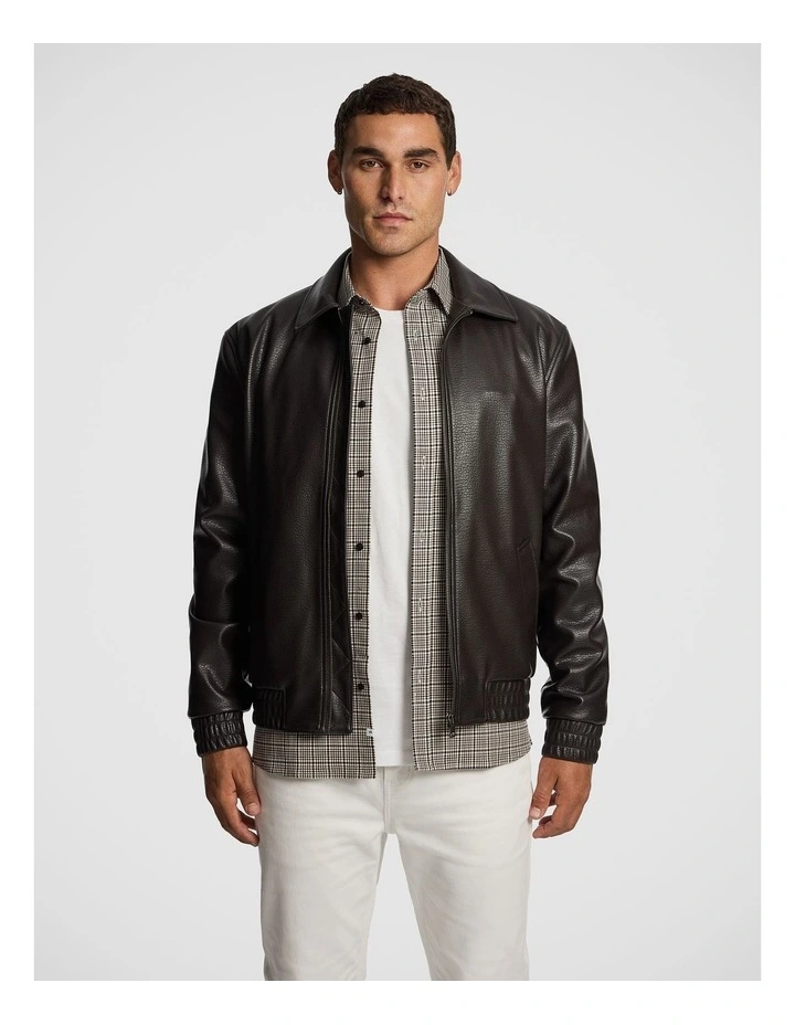 Scotty Faux Leather Jacket in Chocolate image 1