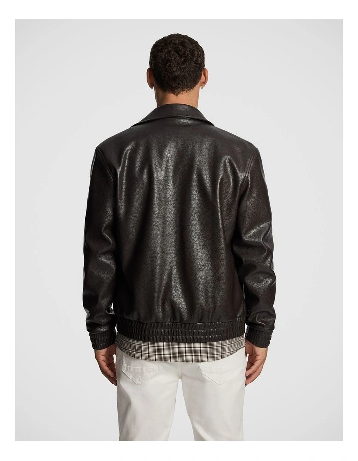 Scotty Faux Leather Jacket in Chocolate image 3