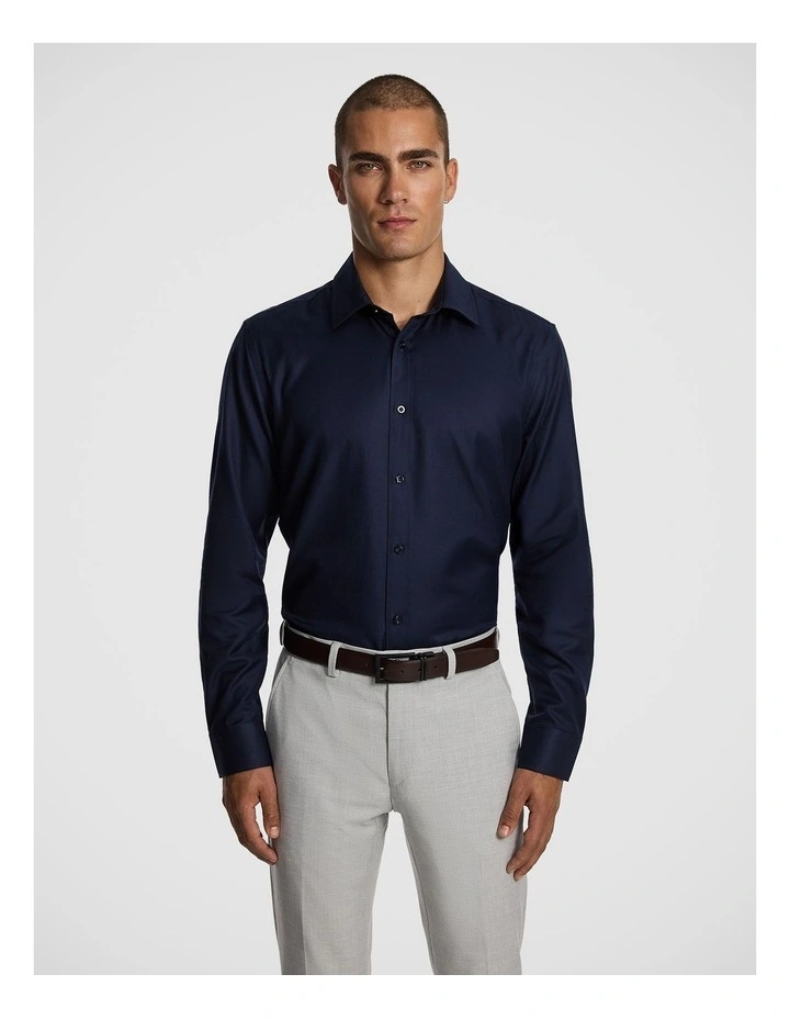 Maximum Two Ply Cotton Premium Slim Dress Shirt in Navy image 1