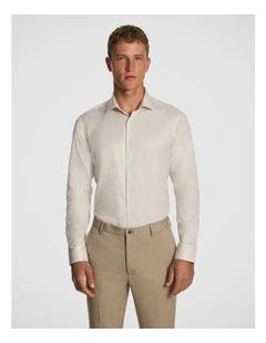 Clubman Pure Cotton Twill Slim Fit Dress Shirt in Natural