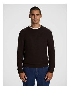 Jayce Crew Neck Knit Jumper in Chocolate