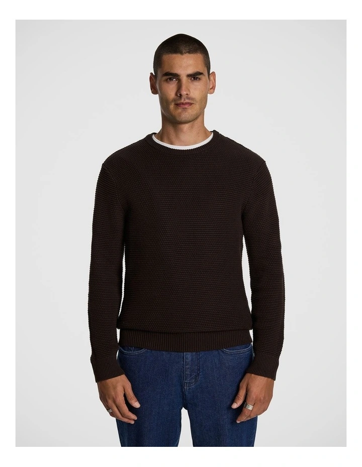 Jayce Crew Neck Knit Jumper in Chocolate image 1