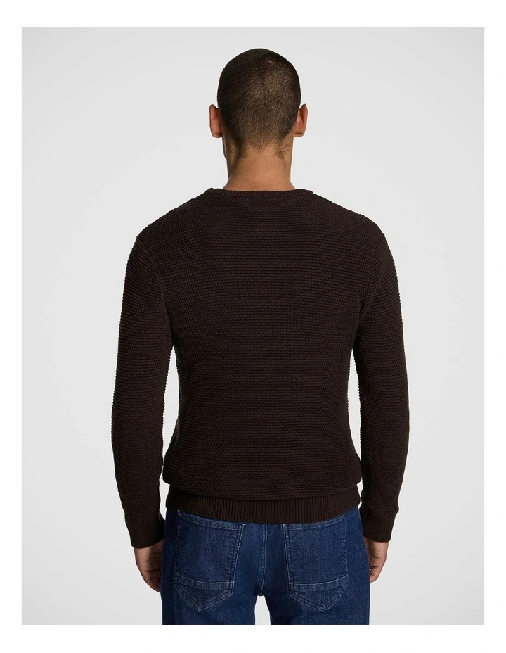 Jayce Crew Neck Knit Jumper in Chocolate image 2