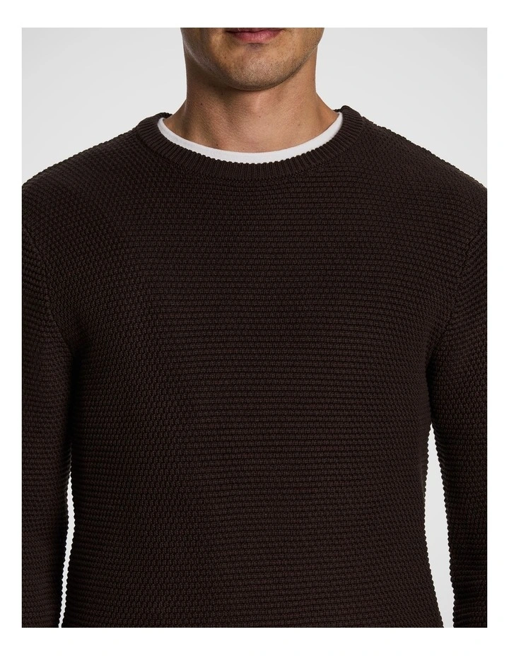 Jayce Crew Neck Knit Jumper in Chocolate image 3