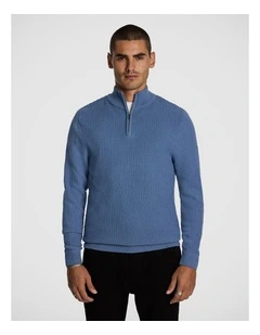 Martin 1/4 Zip Knit Jumper in Blue