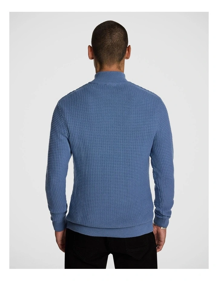 Martin 1/4 Zip Knit Jumper in Blue image 2