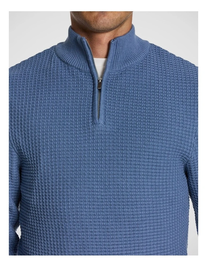 Martin 1/4 Zip Knit Jumper in Blue image 3
