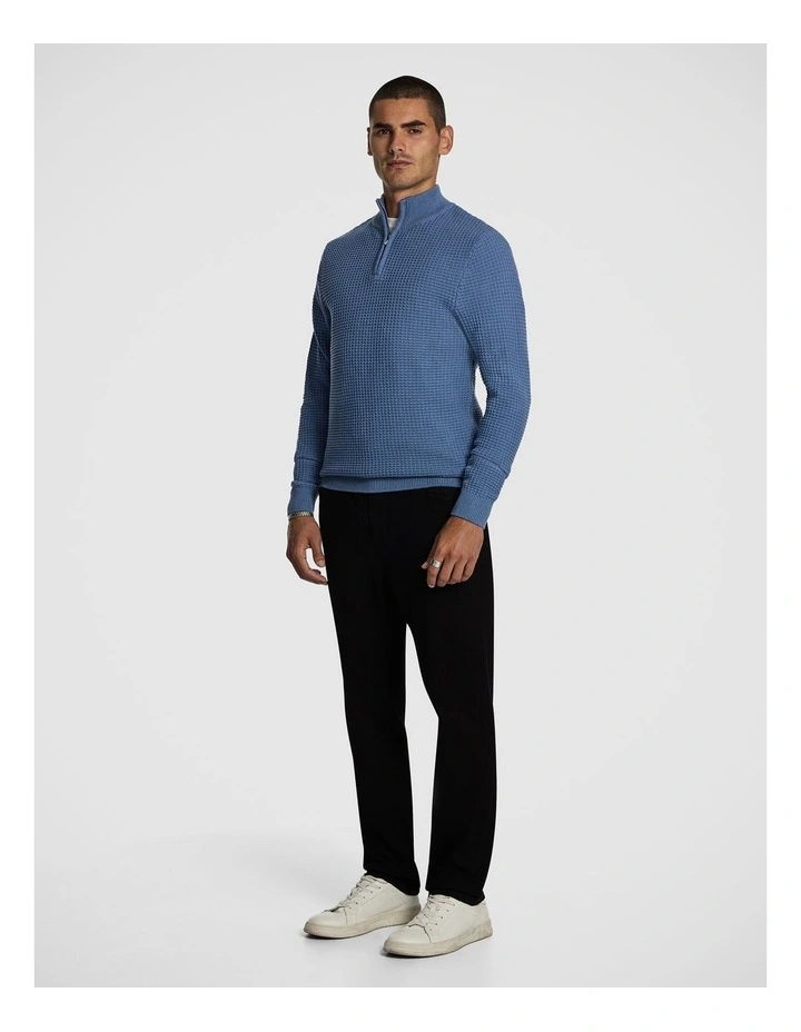 Martin 1/4 Zip Knit Jumper in Blue image 4