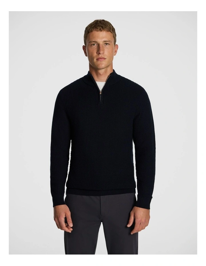 Martin 1/4 Zip Knit Jumper in Navy image 1
