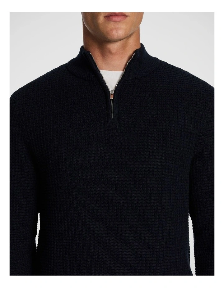 Martin 1/4 Zip Knit Jumper in Navy image 3