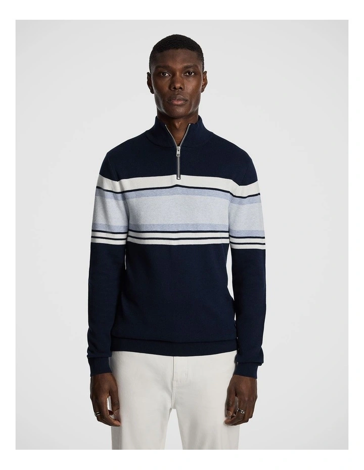 Brosnon 1/4 Zip Knit Jumper in Navy image 1