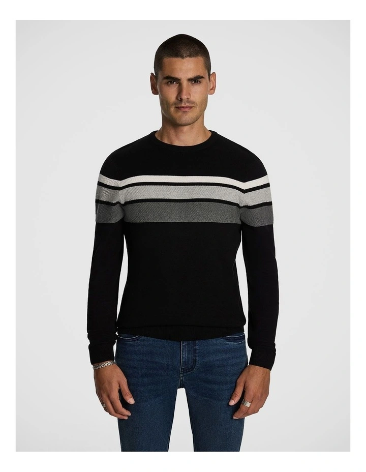 Lucas Splice Crew Neck Knit Sweater in Black image 1