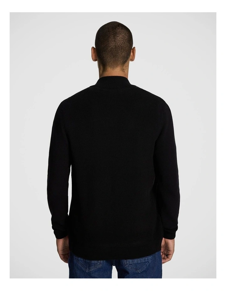 Adam Zip Through Knit Cardigan in Black image 2