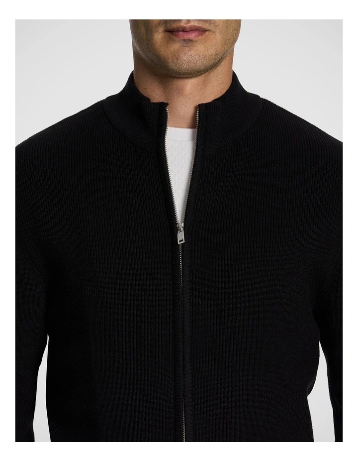 Adam Zip Through Knit Cardigan in Black image 3
