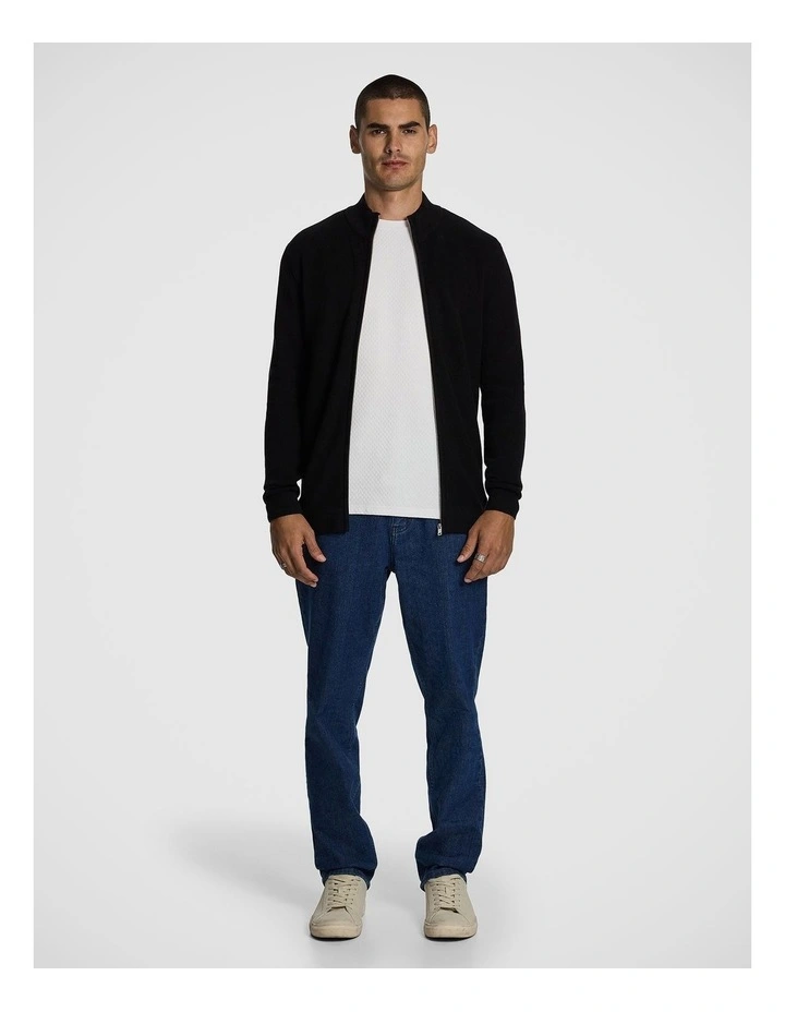 Adam Zip Through Knit Cardigan in Black image 5