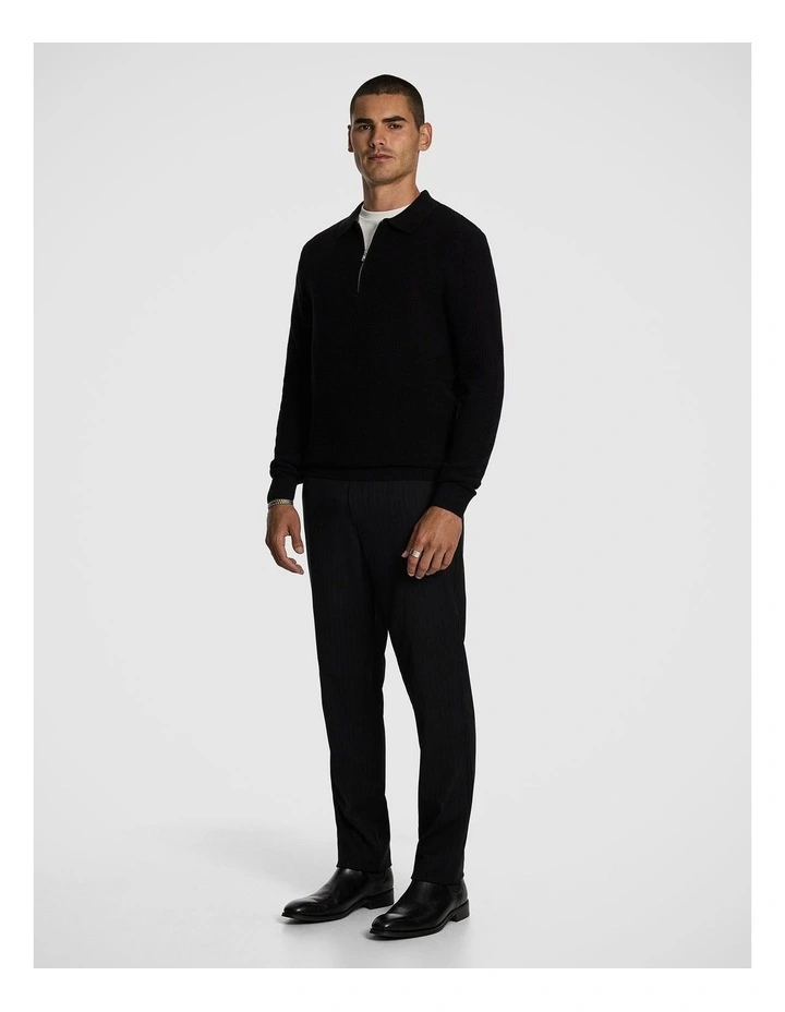Angus Long Sleeve Polo Knit Jumper in Black image 4