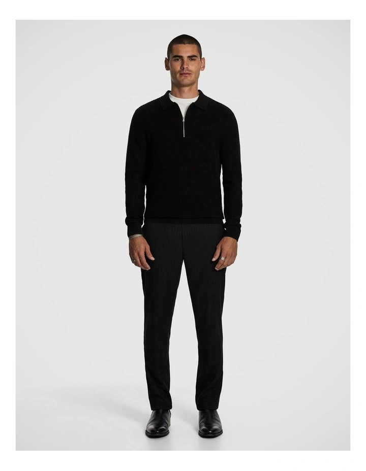 Angus Long Sleeve Polo Knit Jumper in Black image 5