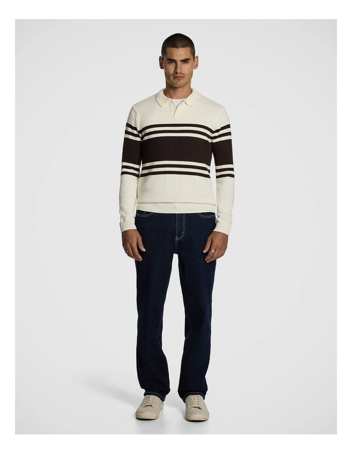 Leon Stripe Polo Knit Jumper in Off White image 5