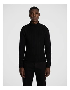 Jimmy Roll Neck Knit Jumper in Black