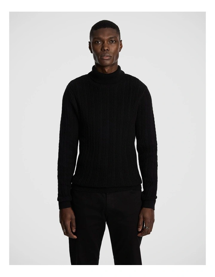 Jimmy Roll Neck Knit Jumper in Black image 1