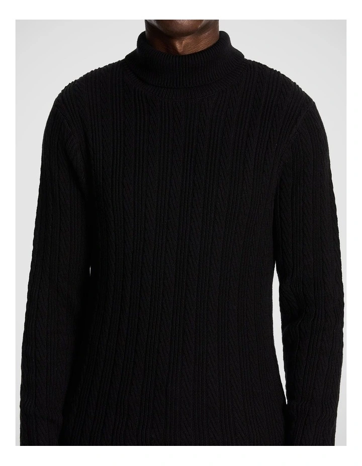 Jimmy Roll Neck Knit Jumper in Black image 3