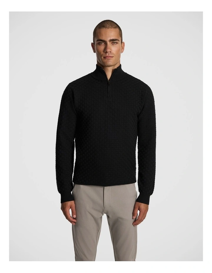 Zane 1/4 Zip Knit Jumper in Black image 1