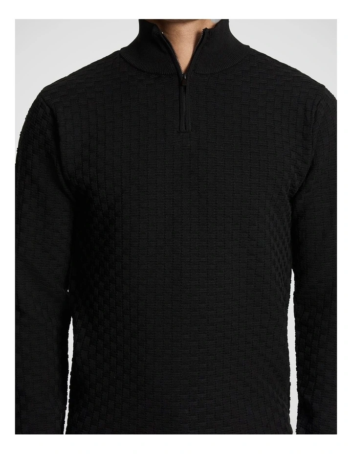 Zane 1/4 Zip Knit Jumper in Black image 3