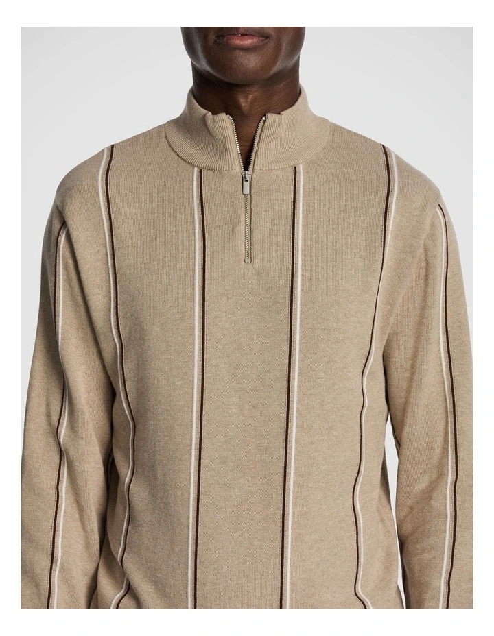 Jaxon 1/4 Zip Knit Jumper in Natural image 3