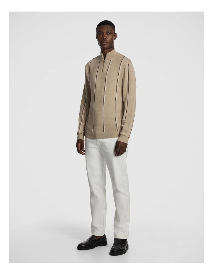 Jaxon 1/4 Zip Knit Jumper in Natural image 4