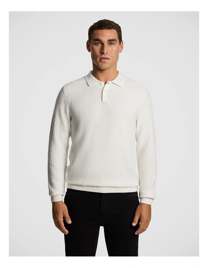 Mason Polo Knit Jumper in White image 1