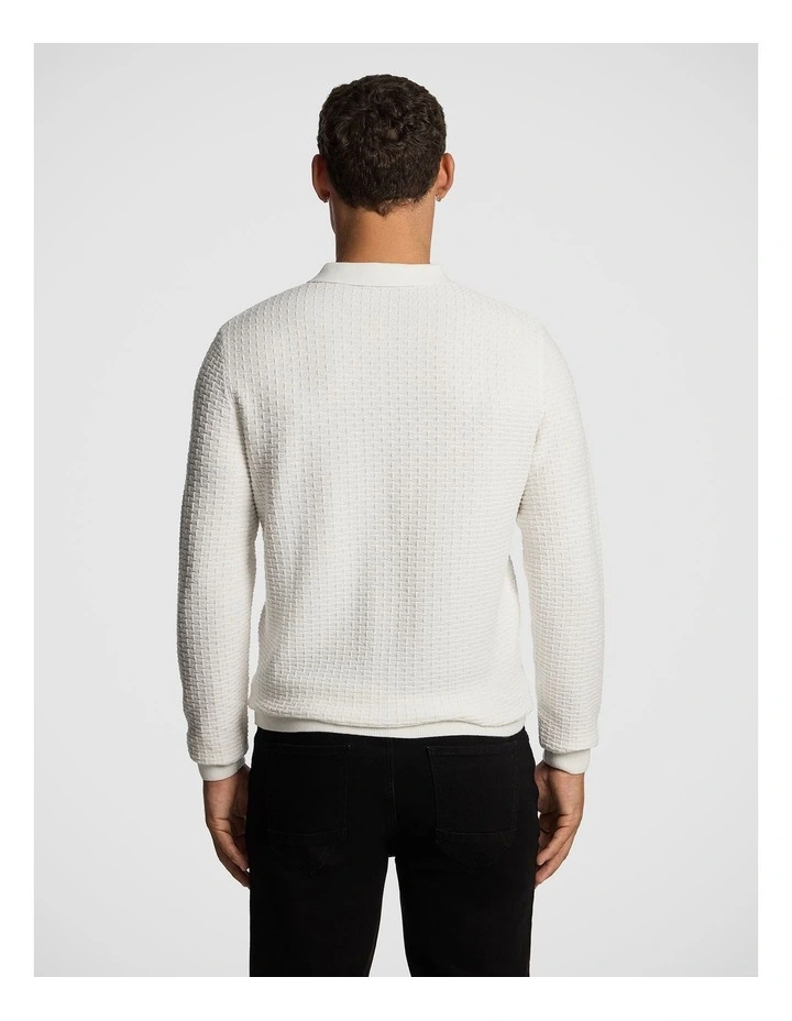 Mason Polo Knit Jumper in White image 2
