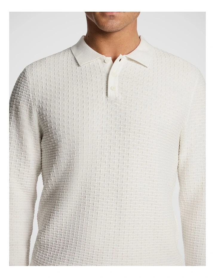 Mason Polo Knit Jumper in White image 3
