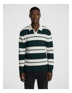 Rex Polo Knit Rugby Jumper in Off White