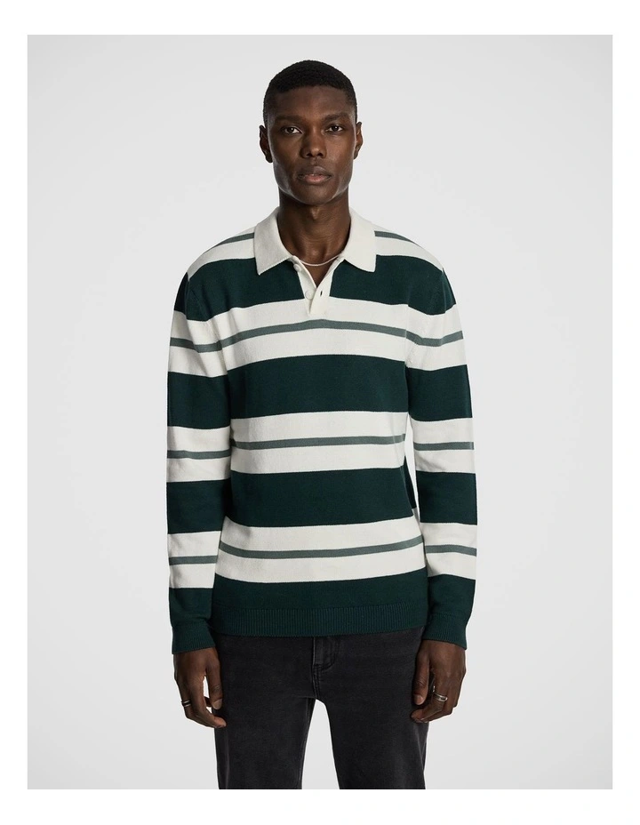 Rex Polo Knit Rugby Jumper in Off White image 1