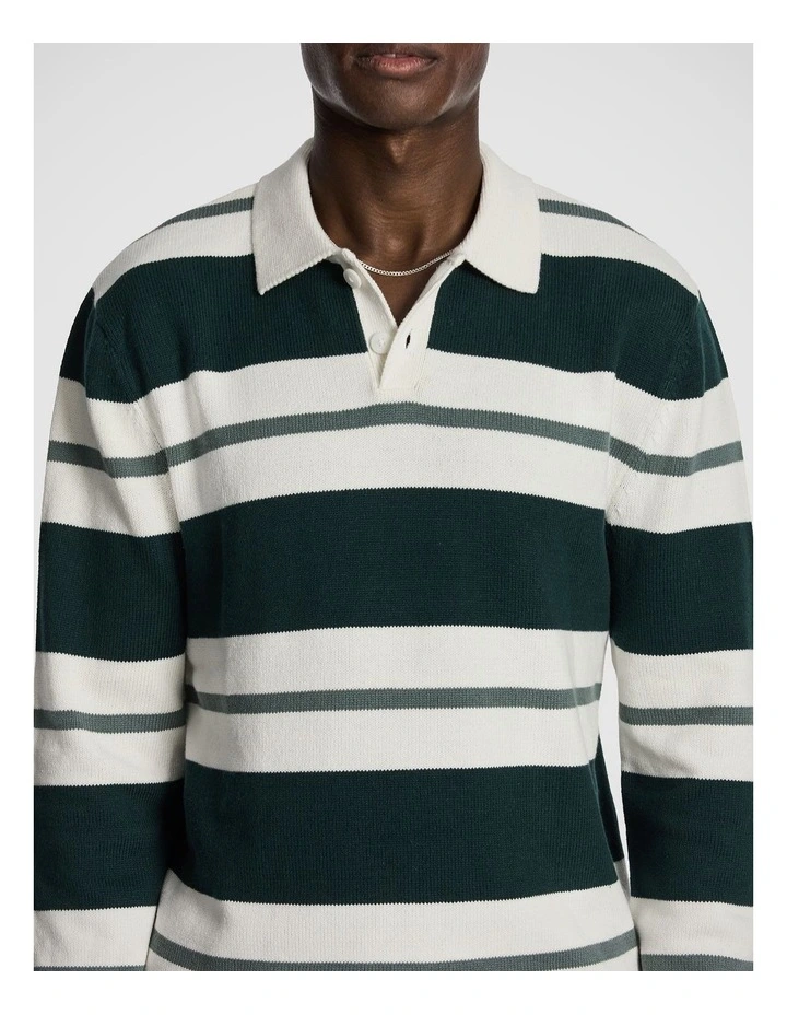 Rex Polo Knit Rugby Jumper in Off White image 3