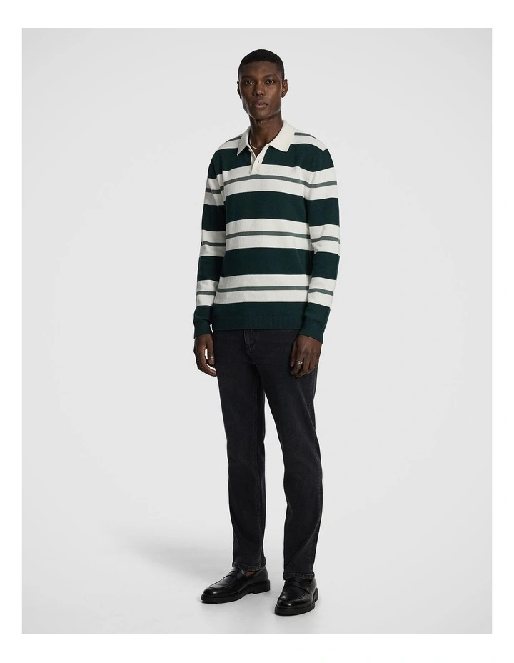 Rex Polo Knit Rugby Jumper in Off White image 4