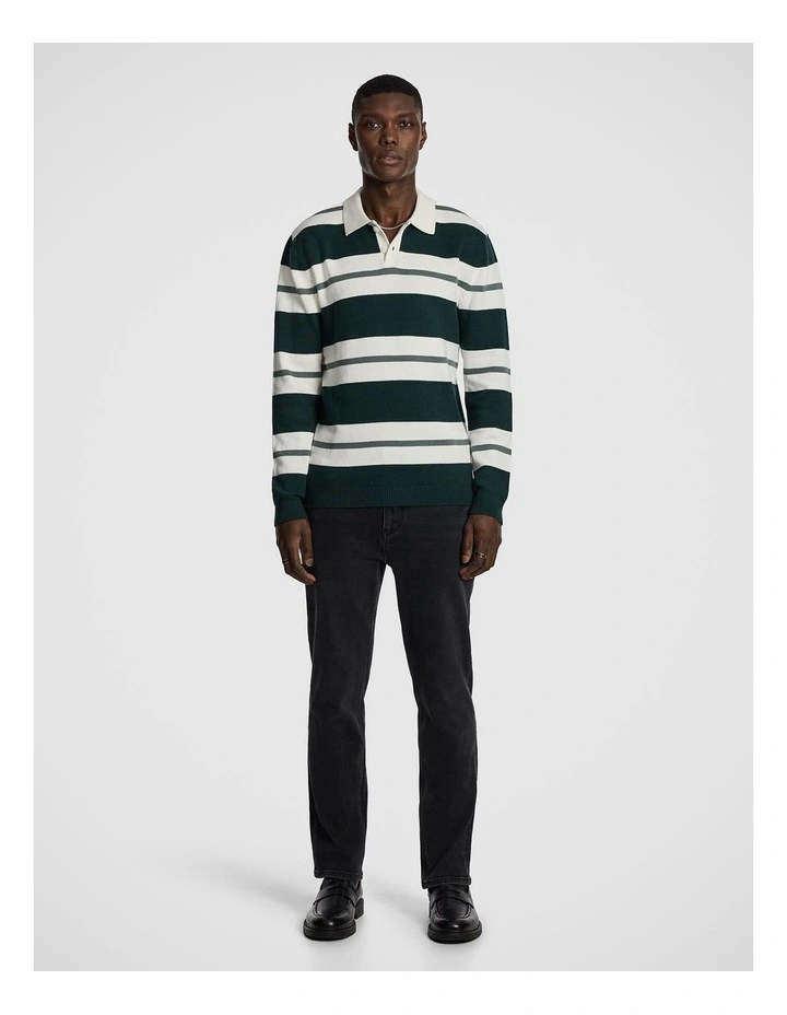 Rex Polo Knit Rugby Jumper in Off White image 5