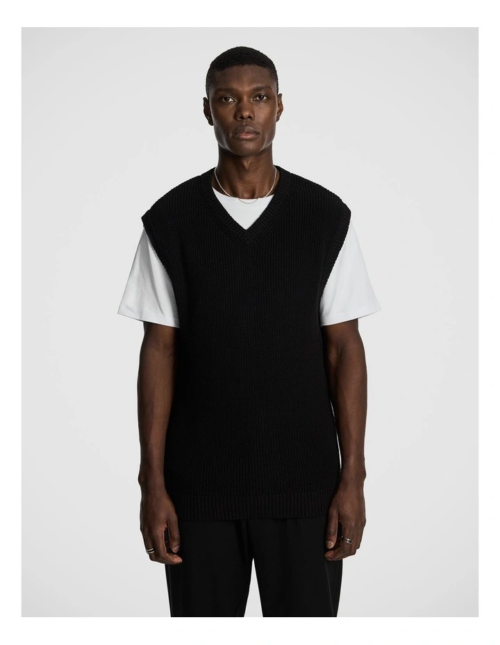 Arlo Knitted Crew Vest in Black image 1