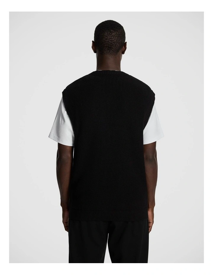 Arlo Knitted Crew Vest in Black image 2