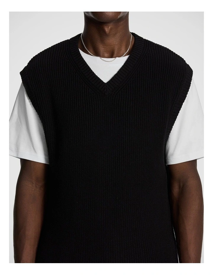 Arlo Knitted Crew Vest in Black image 3