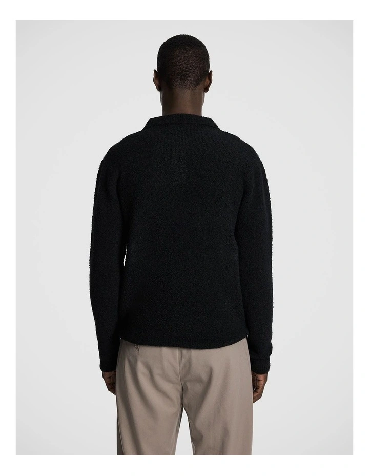Asher Fluffy Polo Knit Jumper in Black image 2
