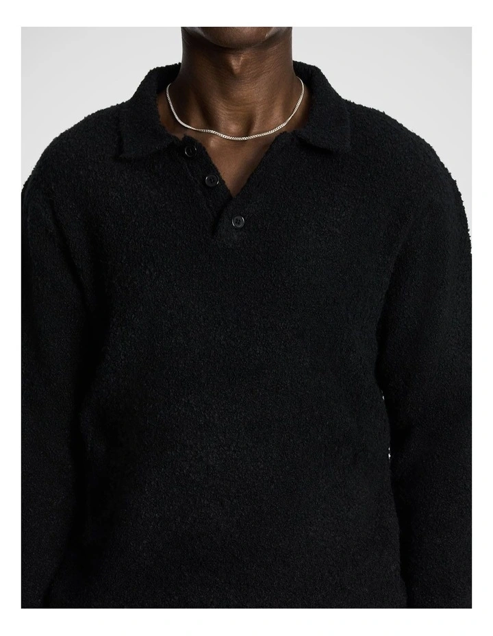Asher Fluffy Polo Knit Jumper in Black image 3