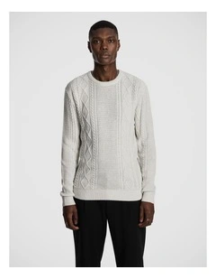 Jamie Cable Crew Knit Jumper in Ice Grey
