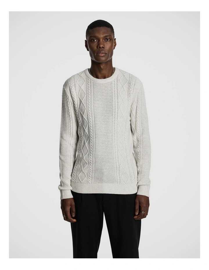 Jamie Cable Crew Knit Jumper in Ice Grey image 1