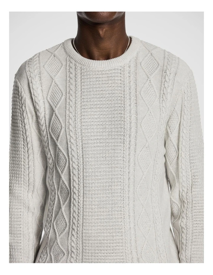 Jamie Cable Crew Knit Jumper in Ice Grey image 3