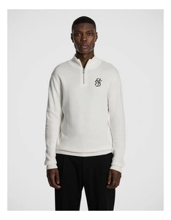 Ollie Embroidered 1/4 Zip Knit Jumper in White